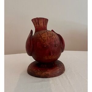 Vintage Large Red Folk Art Bird Figurine Crackled Preowned - 7 Inch Tall
